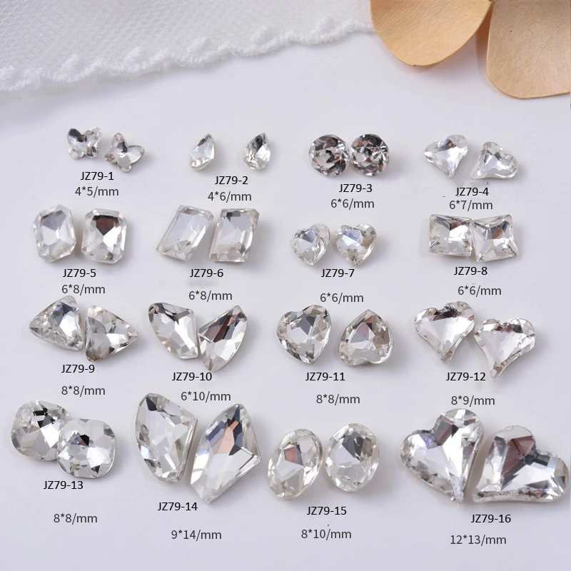 

10PC/bag Sharp Bottom Heart Crystal Clear Mixed Shape Nail Art Rhinestone Super Flash 3D DIY Gem Stones Decoration Accessories #