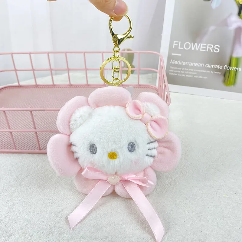 

Japanese Bowknot Sunflower Sanrio Kuromi Melody Cinnamon Dog Plush Toy Keychain Pendant Small Gift Cute Doll Schoolbag Pendant