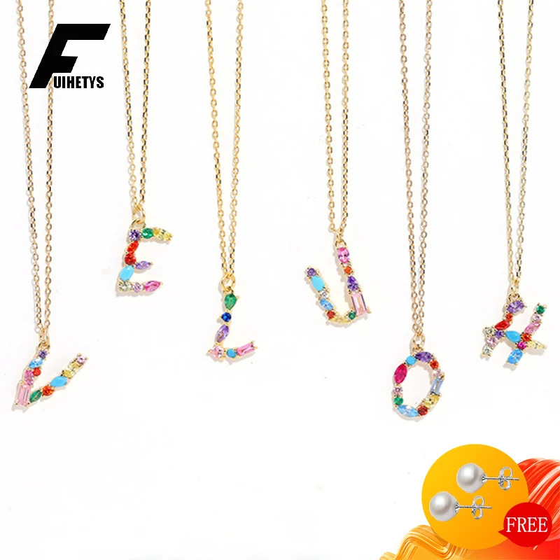 

FUIHETYS Womne Necklace S925 Silver Jewelry Ornaments with Colorful Zircon Gemstone Letter Shape Pendance for Wedding Party Gift
