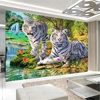 5d diy full diamond handmade painting kits two tiger wall painting cross stitch living room bedroom home decor wall art