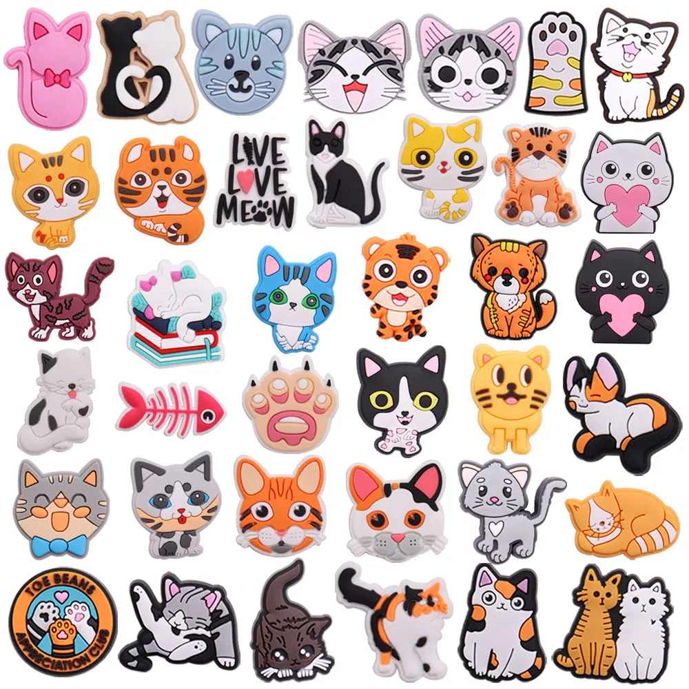 1pcs Mix Adorable Cat Shoes Accessories Boys Girls Garden Shoe Buckle Decorations Fit Sandals Wristband Croc Jibz Charm