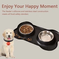 pet double bowl stainless steel puppy anti choking bowl silicone feeding water dual purpose dog cat bowls pets feeder supplies