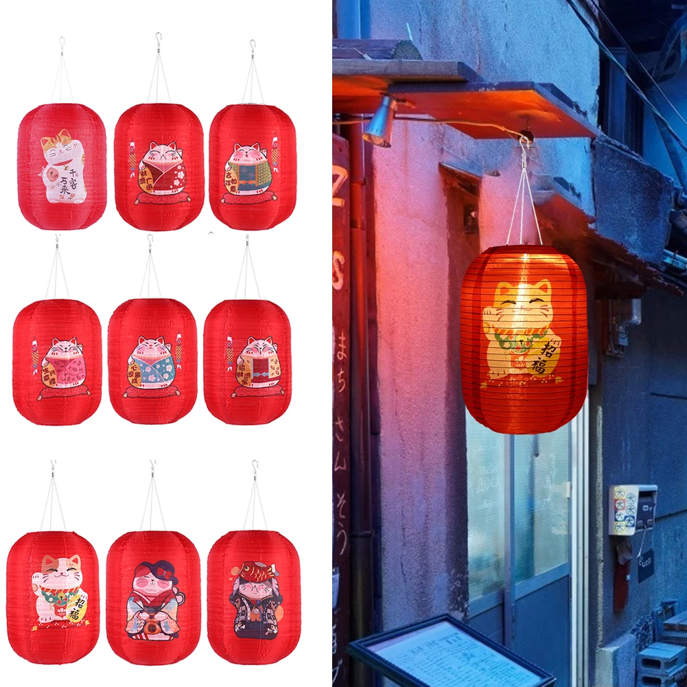 

25cm Waterproof Solar Lanterns LED Light Nylon Cloth Chinese Japanese Hanging Lamp Outdoor Wedding Holiday Party Decoration
