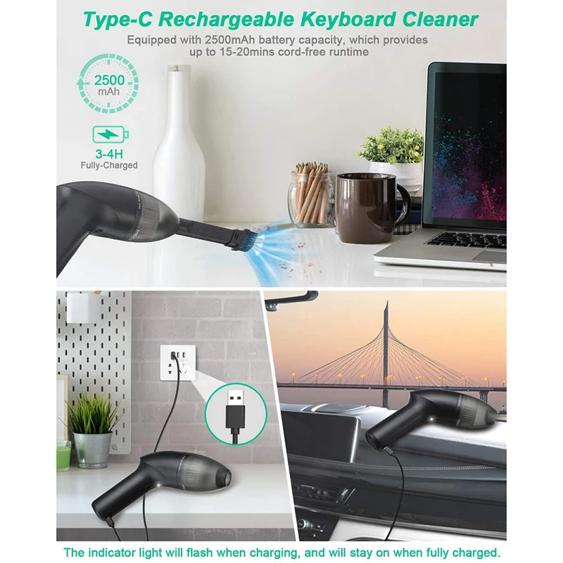 Ручной пылесос с автоматическим сжатием воздуха и камерой быстрой зарядки 2500 ма