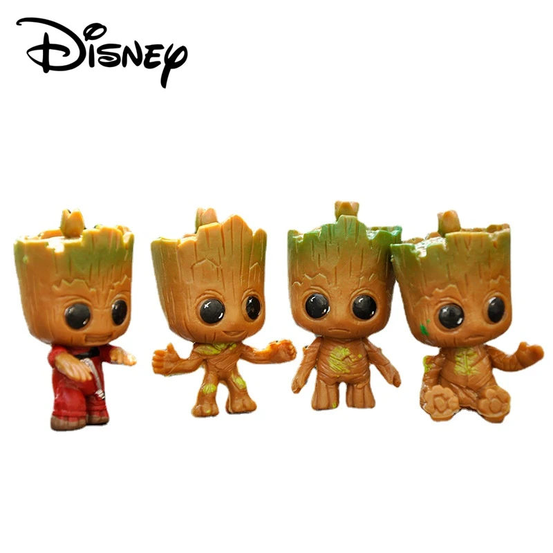 4Pcs/set Marvel Guardians of The Galaxy Baby Groot Tree Man Avengers Tiny Cute Anime Action Figure Toys Model Toy Car Decoration