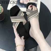 summer comfy slip on women sandals elastic textile splicing sandals casual beach shoes for woman classics non slip lightweight