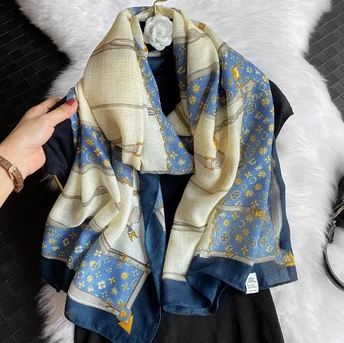 

Lady Flowers Print Beach Long Scarf Designer Brand Luxury Scarfs Summer Head Scarves Shawls Wraps Femal Hijab Poncho 90 180