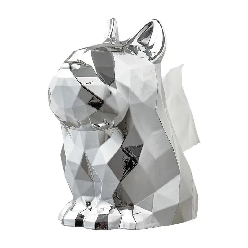 

Light Luxury Tissue Box Facial Tissue Holder Electroplated French Bulldog Look Napkin Box For Large Opening Desktop Ornaments