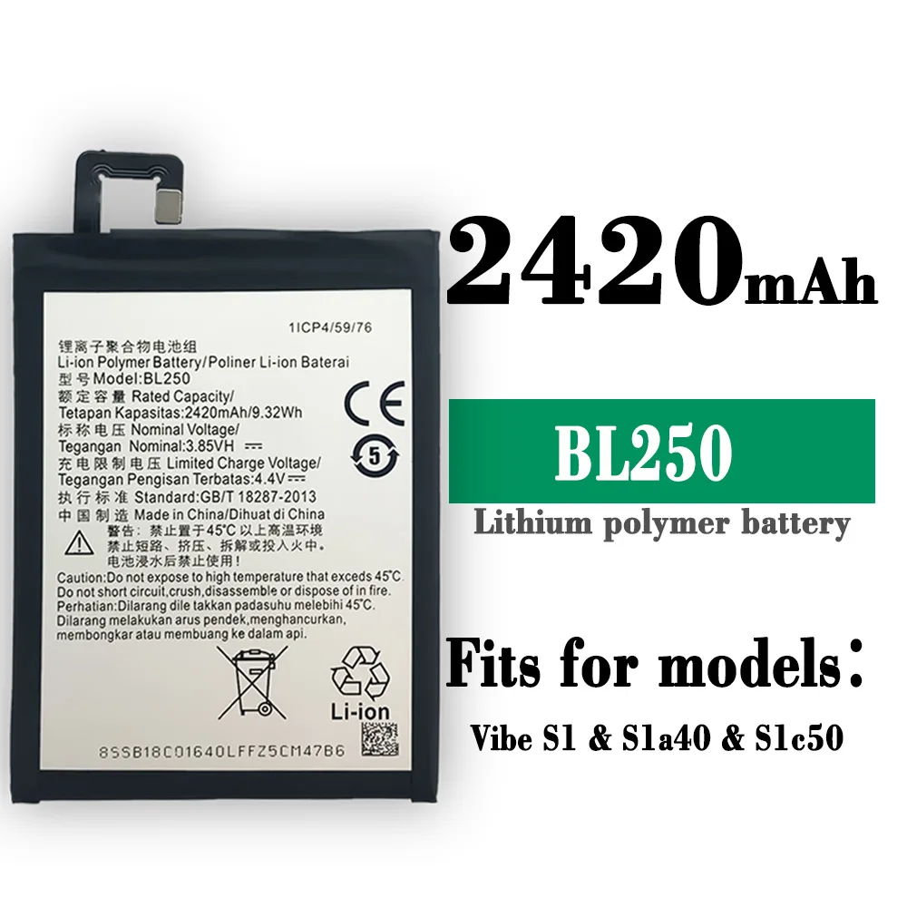 

100% Orginal High Quality Replacement Battery For LENOVO Vibe S1 Sla40 Slc50 BL250 2420mAh Mobile Phone New Batteries + Tools