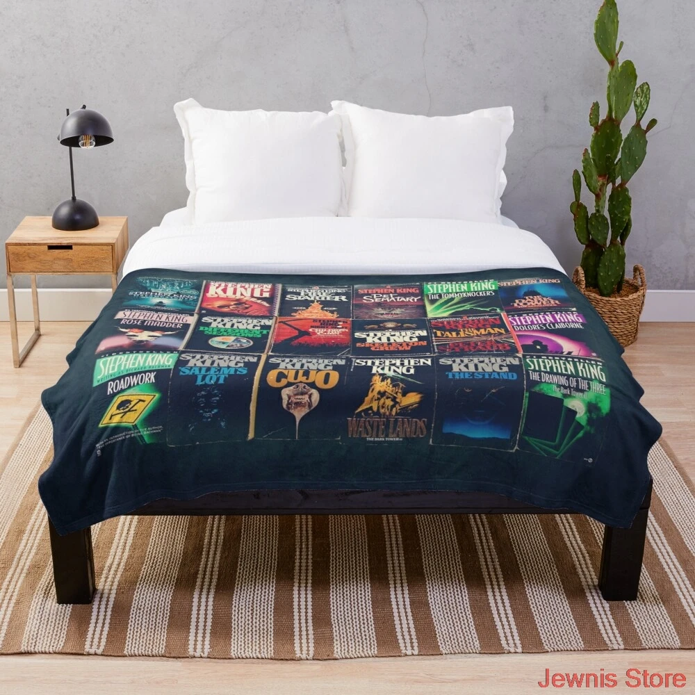 

Stephen King Book Fronts Throw Blanket Sublimation Covered Blanket Bedding Flannel for Children and Adult Bedrooms Decor