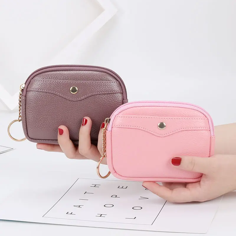 Porte-monnaie court en cuir Pu pour femmes  mignon  fermeture éclair  porte-clés  pochette de