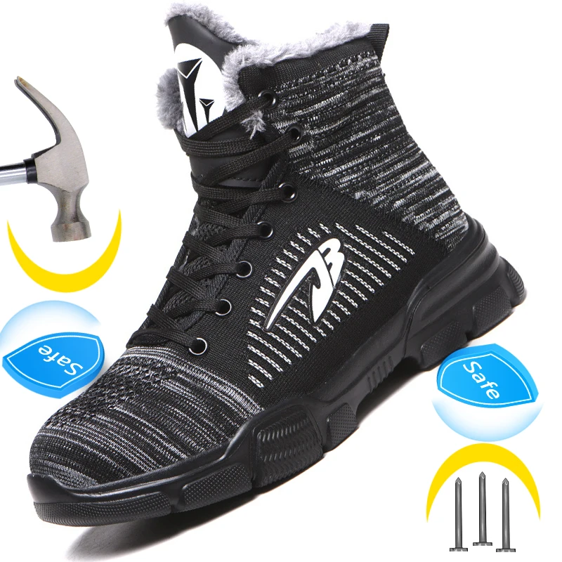 

Male Work Shoes Sneakers Light Safety Shoes Men Proof Protective Shoes High Top Boots Men Work Safety Boots Warm Winter Shoes