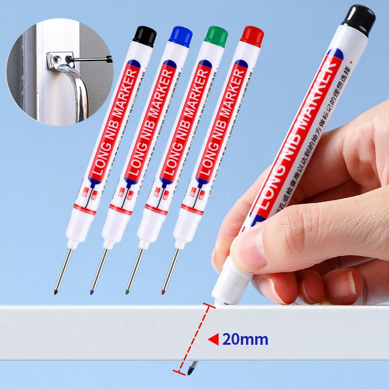 3Pcs/Set Long Head Markers Bathroom Woodworking Decoration Multi-purpose Deep Hole Marker Pens  Red/Black/Blue/Green/White Ink