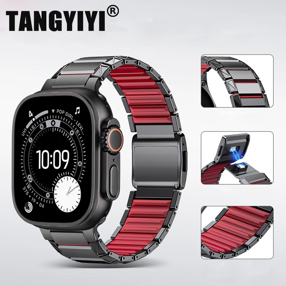Фото Титаново-силиконовый ремешок для Apple Watch Series 11/10/9/8/7/6/5/SE/Ultra 3, магнитный ремешок для iWatch 49/46/45/44/42 мм №1