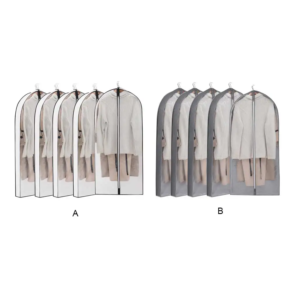 

Pack of 5 Home Garment Hanging Bag Large Capacity Storage Bags Nonwoven Bedroom Dustproof Clothes Suit Organizer Case