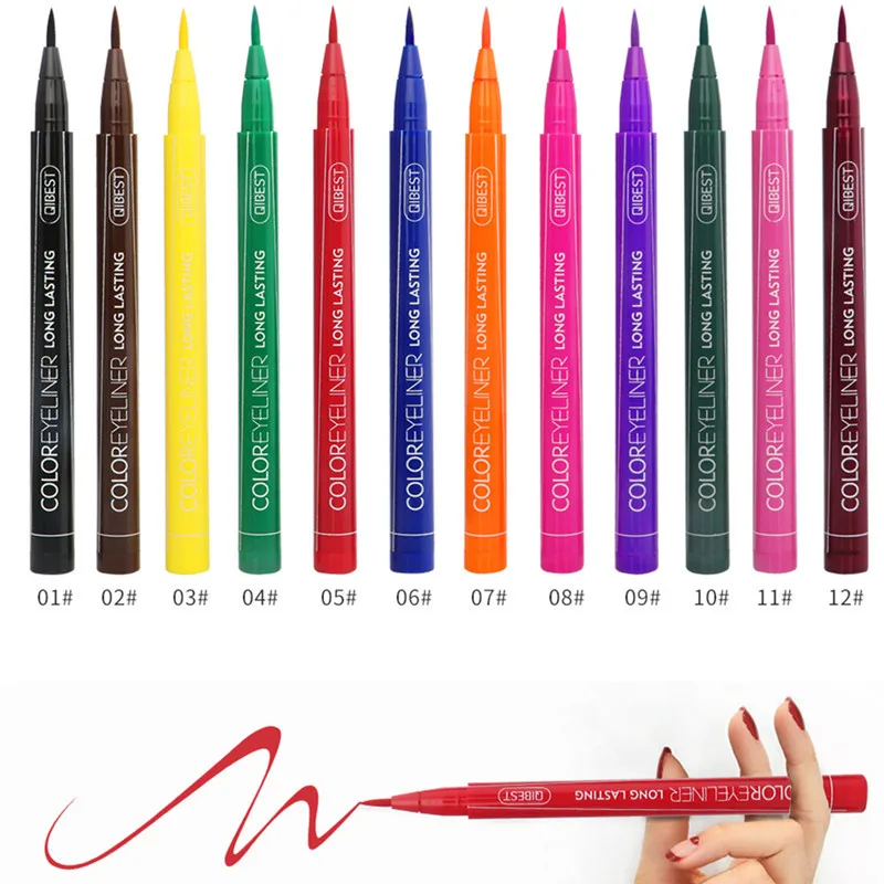

12 Color/Set Cat Eye Makeup Waterproof Neon Colorful Liquid Eyeliner Pen Make Up Comestics Long-lasting Black Eye Liner Pencil