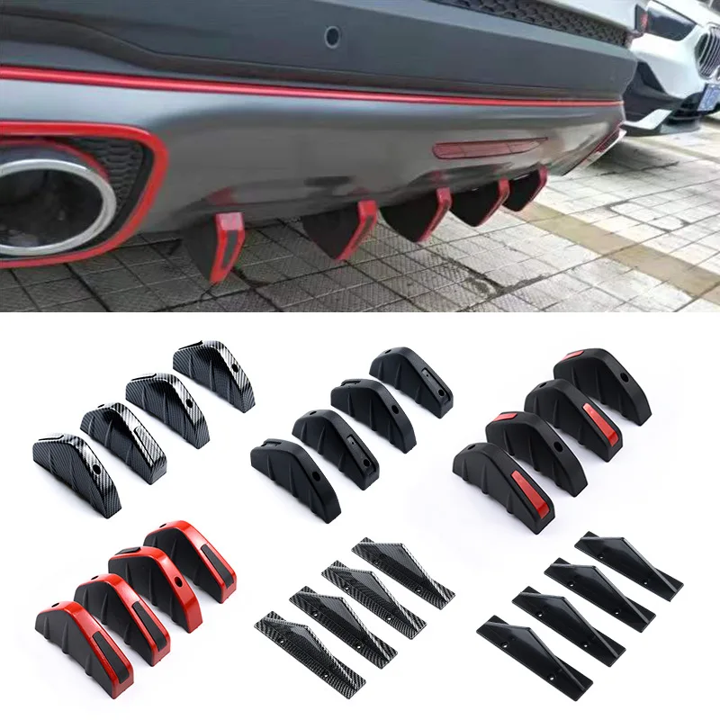 

Universal Carbon Fiber Car Modified Rear Bumper Diffuser Spoiler Black＆Red ABS Rear Bumper Lip Diffuser Anti-collision