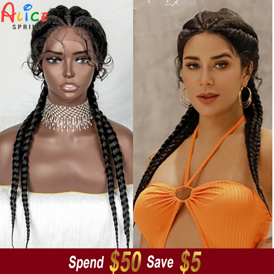 

26 Inches Braided Wigs Synthetic Lace Front Wig for Black Women Knotless Box Braid Braided Wigs Synthetic Lace Front Wigs