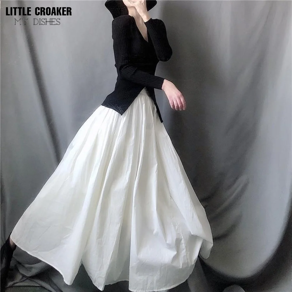 

2022 Autumn Winter Women Boho Long Maxi High Waist Ruffles White Pleated Skirts Jupe Femme Women Spring Skirt Saia Midi Faldas