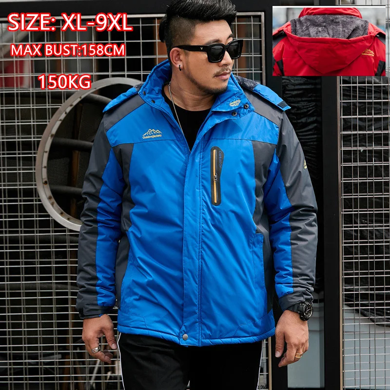 

Black Jacket Men Outdoor Fleece Climbing Man Coats Hoodies Warm Clothes 7XL 8XL 9XL Hiking Camping Waterproof Winter Windbreaker