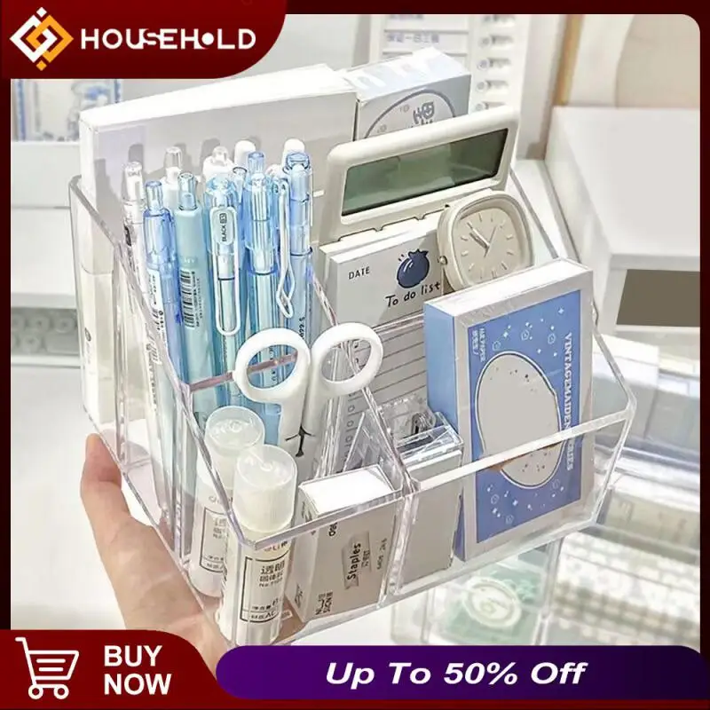 

Ins Organizing Box Space-saving Office Desk Stationery Storage Box Multi Grid Pen Holder Plastic Storage Box Compartment Acrylic