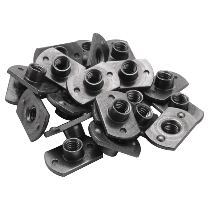 

M6 Carbon Steel Slab Base T-Shaped 2 Projection Weld Nuts 25 Pcs
