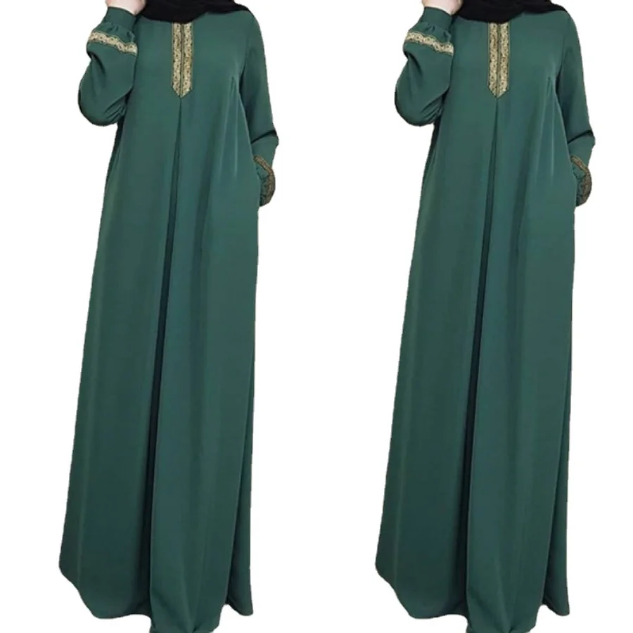 Muslim Fashion Women's Long Sleeve Dress Ethnic Style Embroidery Casual Loose Panels Dubai Elegant Robe Middle East Arab Female