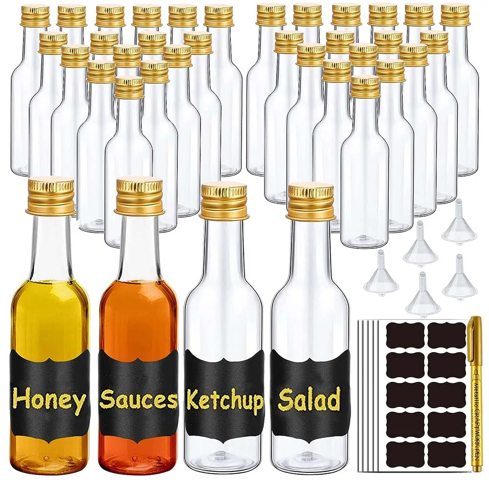 

Mini Liquor Bottles,1.7oz Reusable Plastic Spirit Bottles,Mini Plastic Wine Bottles with Funnels,Spirit Bottles Party Favors
