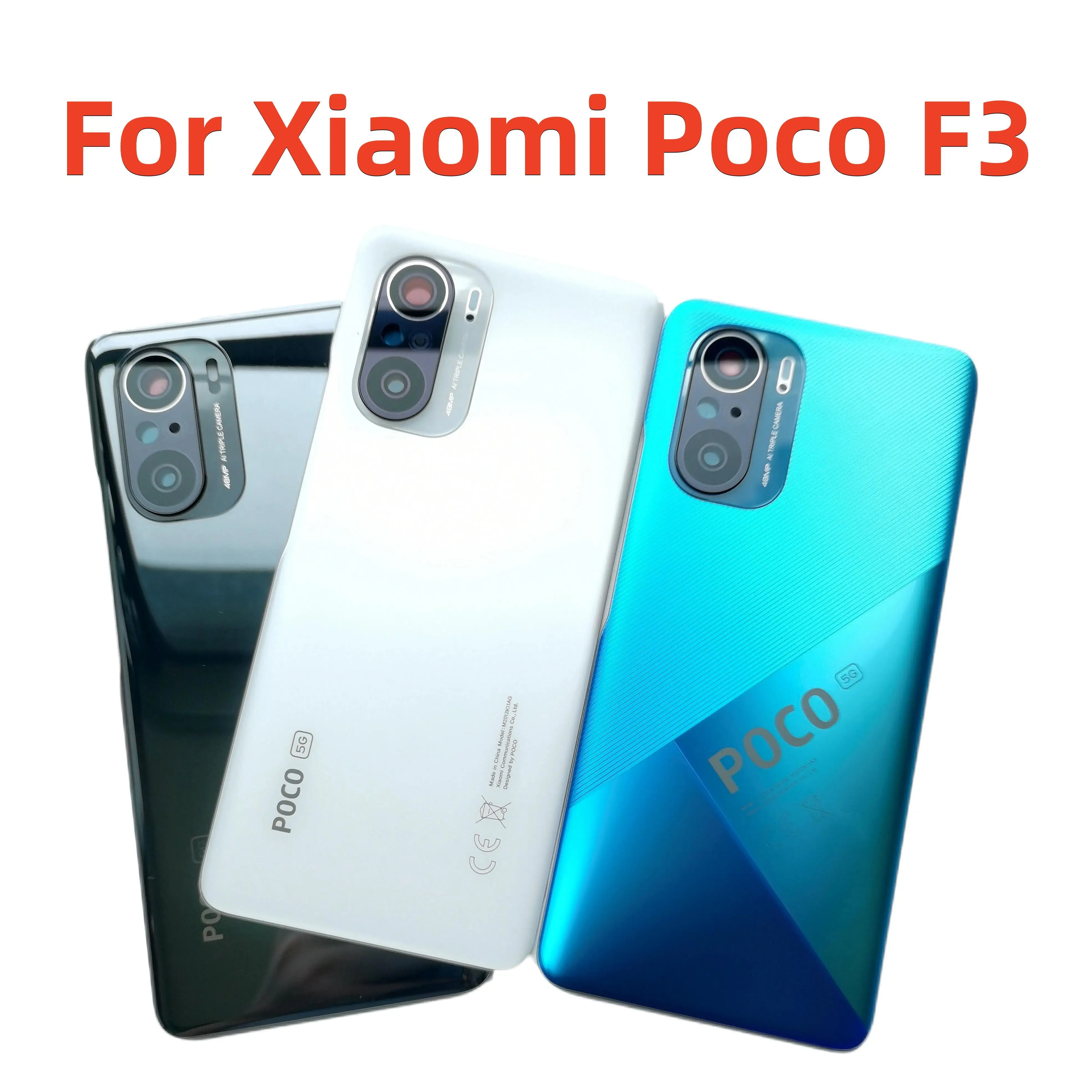 

Оригинальная задняя крышка корпуса для Xiaomi Poco F3 с CE, задняя крышка корпуса, задняя крышка батарейного отсека + стекло для объектива камеры, з...