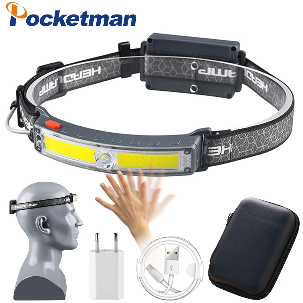 6 Lighting Mode Light Induction Headlamp COB+XPG LED USB Rechargeable With Built in Battery Fishing Headlight Flashlight Torch