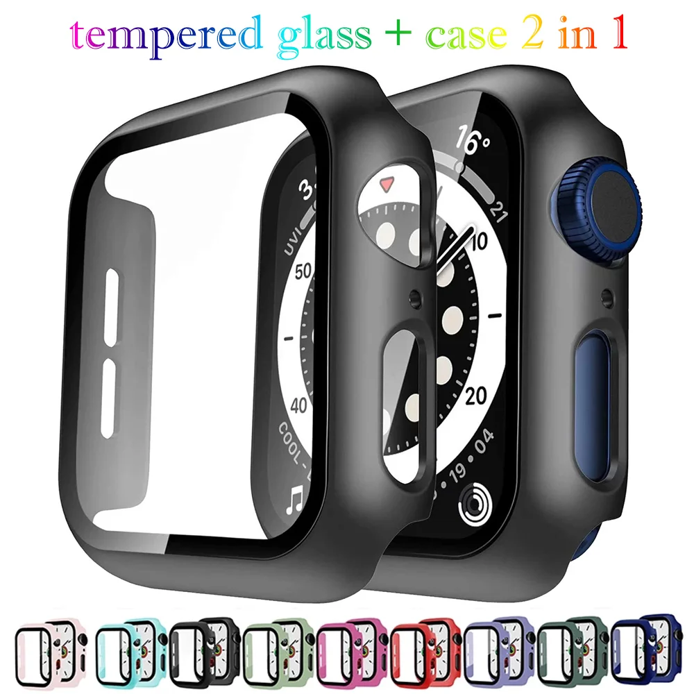 360 full Screen protector Bumper Frame matte hard Case for Apple watch 6/SE/5/4/3/2/1 cover Tempered glass film for iwatch 4/5