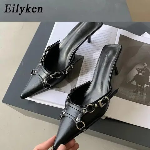Eilyken/весенние женские тапочки, модные сандалии с острым носком на тонком каблуке, уличные шлепанцы, обувь Zapatillas De Mujer
