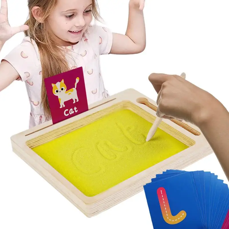 

Sand Tracing Tray Montessori Letter Formation Sand Tray With Wooden Pen Educational Toys Writing Ability Yellow Sand Preschool