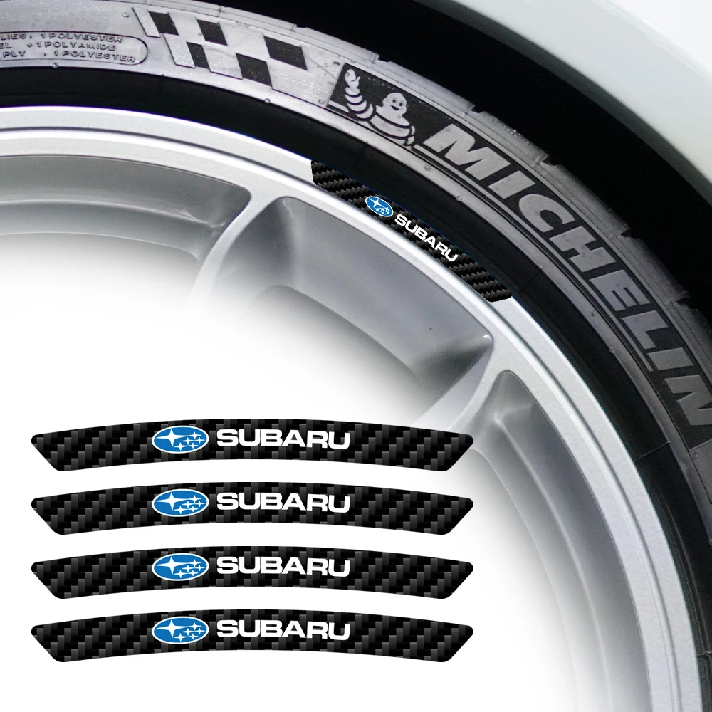 

4pcs Carbon Fiber Car Badges Wheels Rims Stickers Auto Styling Decoration For Subaru Forester Impreza Outback Xv Legacy etc
