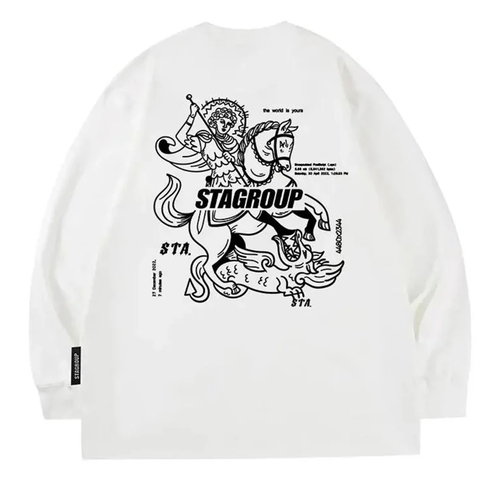 Мужская футболка с длинным рукавом из чистого хлопка в стиле ретро