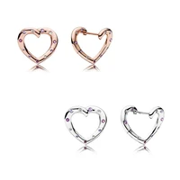 original sparkling rose bright heart with crystal stud earrings for women 925 sterling silver wedding gift pandora jewelry