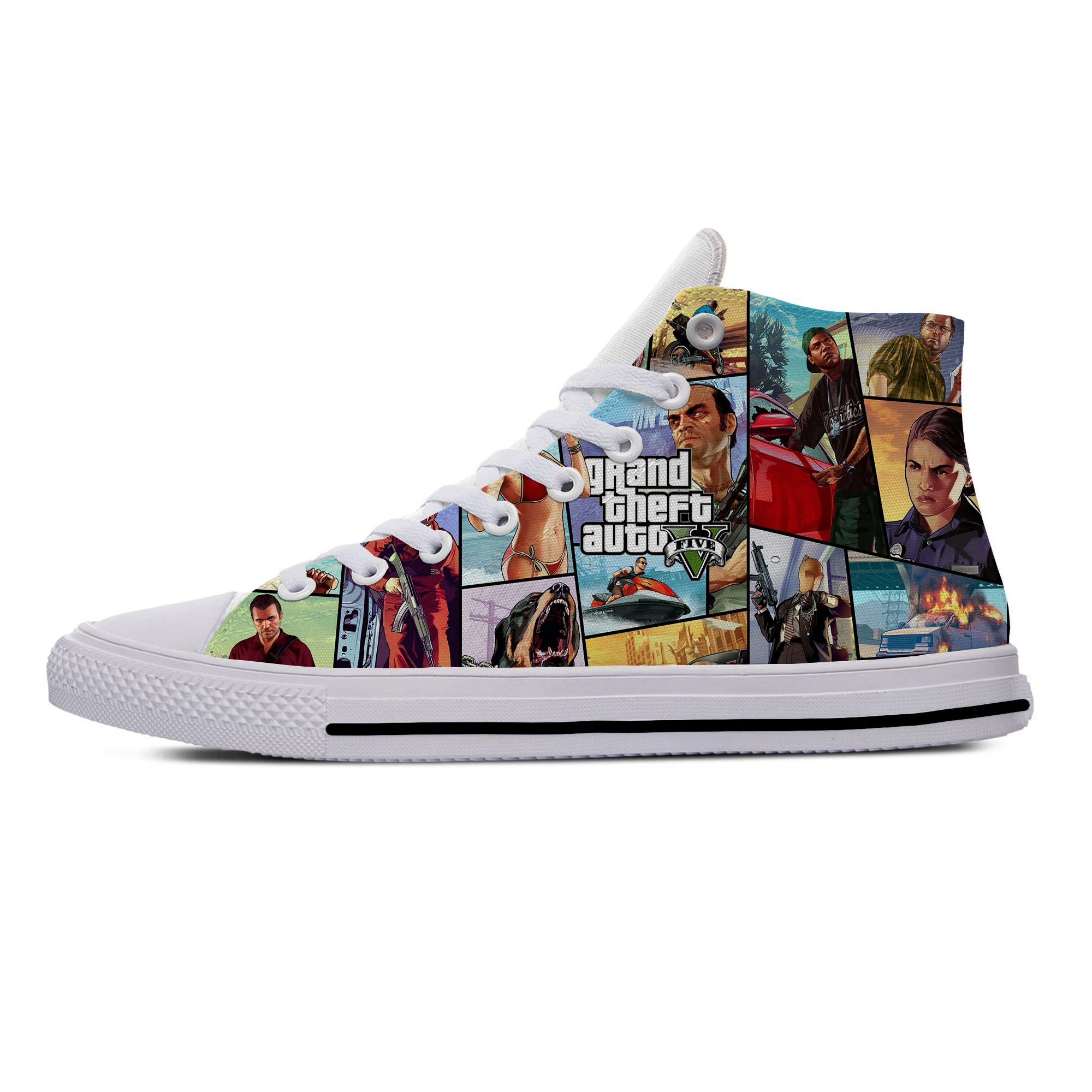 

Game GTA V 5 Anime Cartoon Grand Theft Auto Funny Casual Cloth Shoes High Top Lightweight Breathable 3D Print Men Women Sneakers