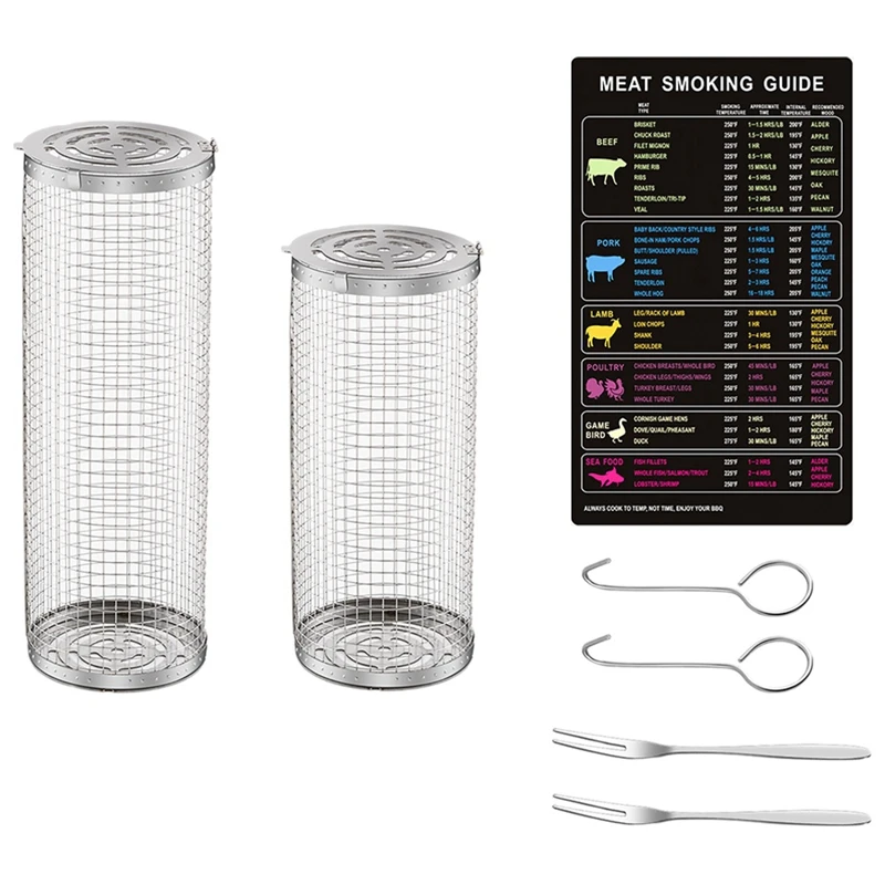 

Rolling Grilling Basket Stainless Steel BBQ Grill Mesh Silver For Vegetables, Fish And French Fries