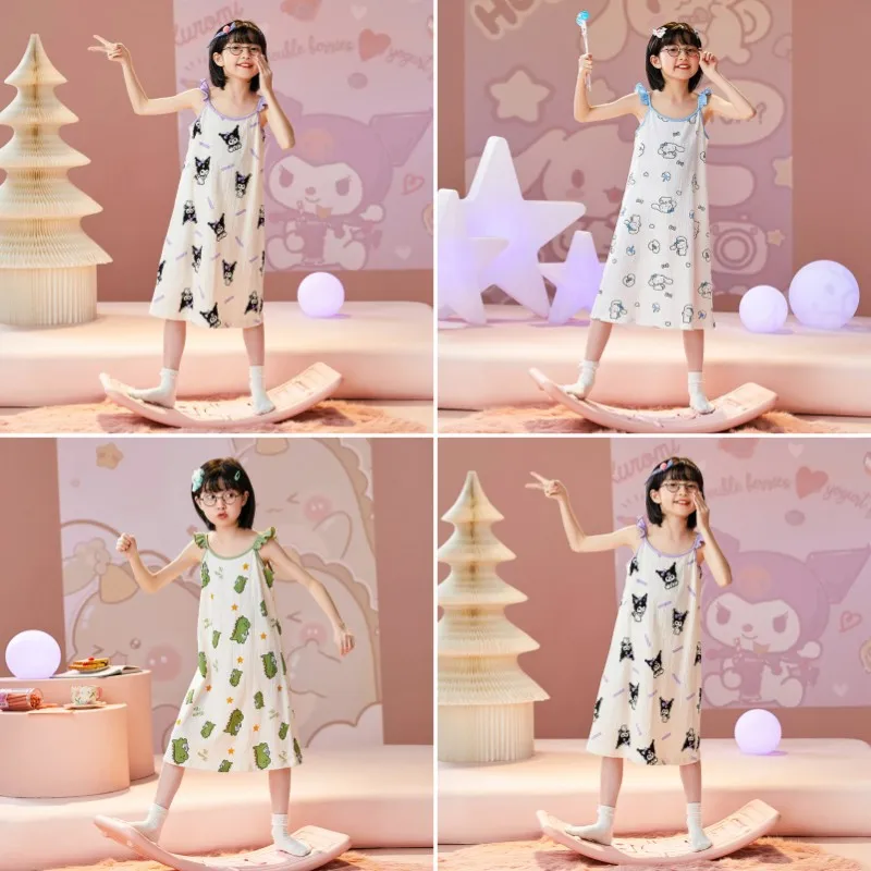 

Kawaii Anime Sanrio Kuromi Kuromi Children's Pajamas Cartoon Cinnamoroll Sleeveless Sundress Household Clothing Cute Girl Gift