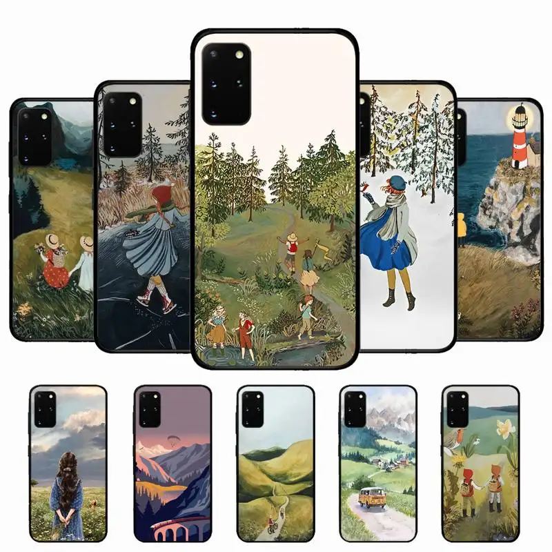 

FHNBLJ Cartoon Scenery Girl Phone Case for Samsung S10 21 20 9 8 plus lite S20 UlTRA 7edge