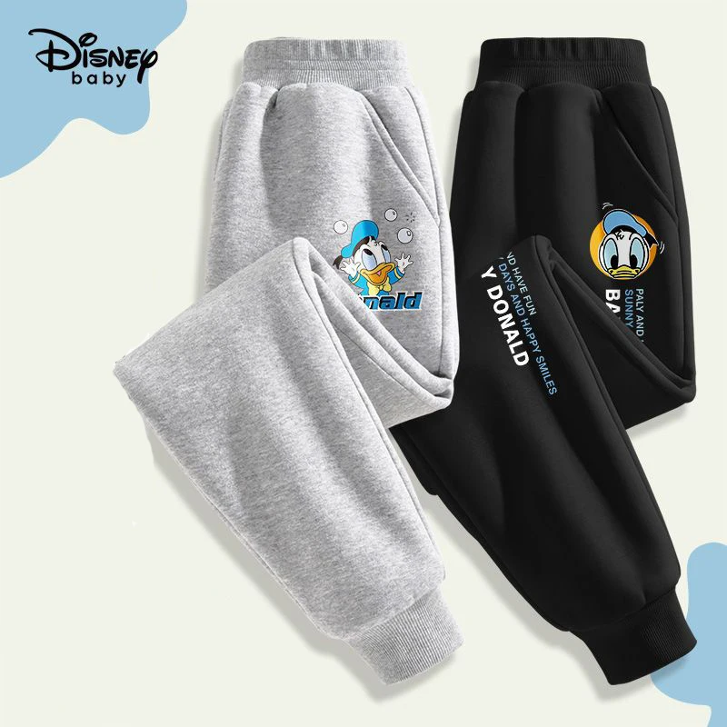 Disney Boys Pants Autumn and Winter Models Thickened Outer Wear Children's Warm Pants Mickey Temperament Sweatpants