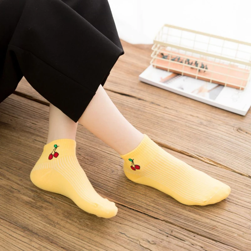 Women's Fruit White Boat Socks Autumn New Product Sock Small Fresh Cotton Shallow Mouth College Style Girls Short Sock Wholesale