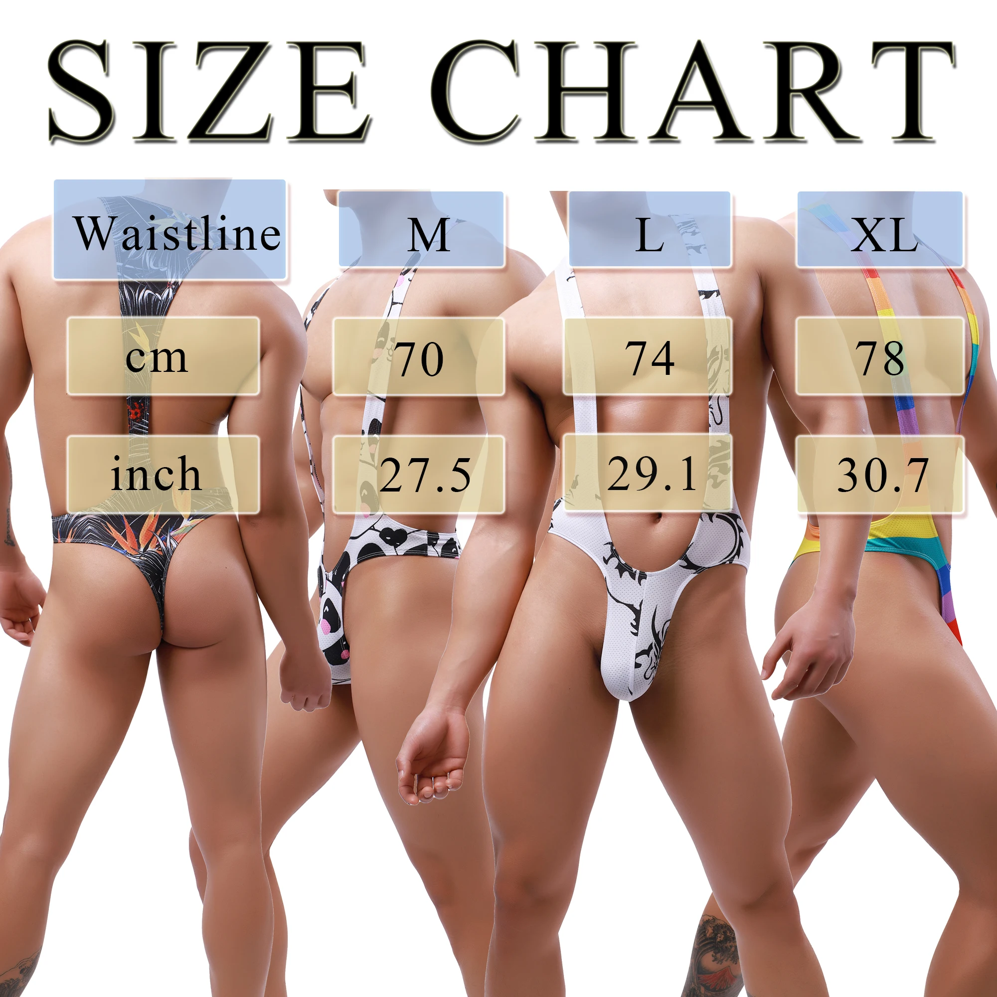 YUFEIDA Men Sexy Butterfly Printed Suspender Bodysuit Homme Wrestling Singlet Underwear Jockstrap G-String T Back Thong Jumpsuit