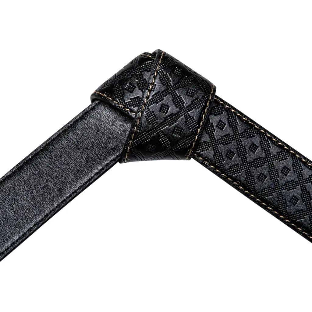 Designer Black Leather Mens Belts Casual Formal Emboss Ratchet Strap Automatic Buckle Sliding Waistband Dress Jeans Belt for Men images - 6