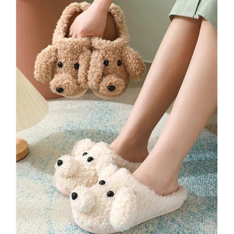 Slipper Womens Winter Warm Home Kawaii Cartoon Plush Contton Indoor Funny Cute Teddy Bear Fuzzy House Floor Shoes Female 2023