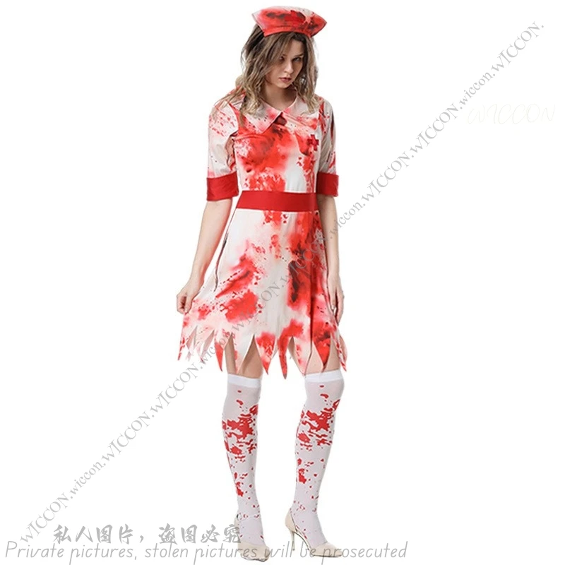 Маскарадный костюм вампира для Хэллоуина медсестры окрашенный кровью косплея