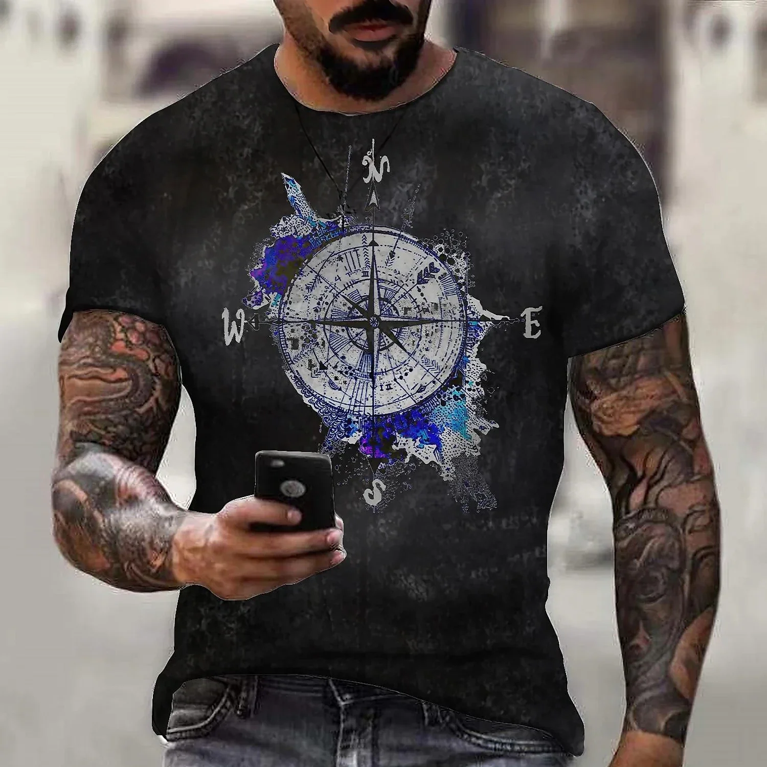 

Men's T shirt Map Graphic Fingerprint Round Neck 3D Print Daily Holiday Short Sleeve Print Clothing Apparel Designer Casual