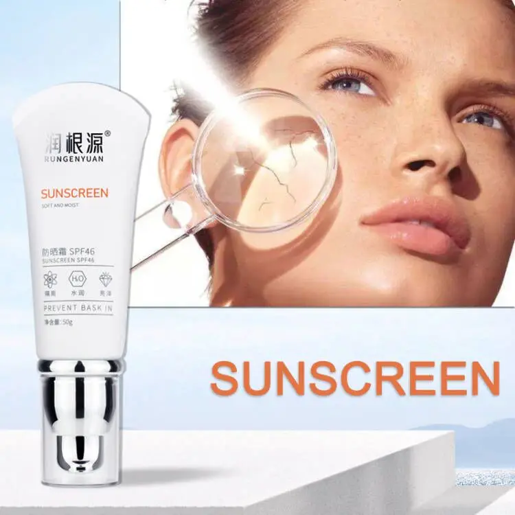 Rungenyuan Sunscreen SPF46 50g Facial sunscreen solar blocker Oil-control Moisturizing Isolation Lotion Sun Cream Sweatproof