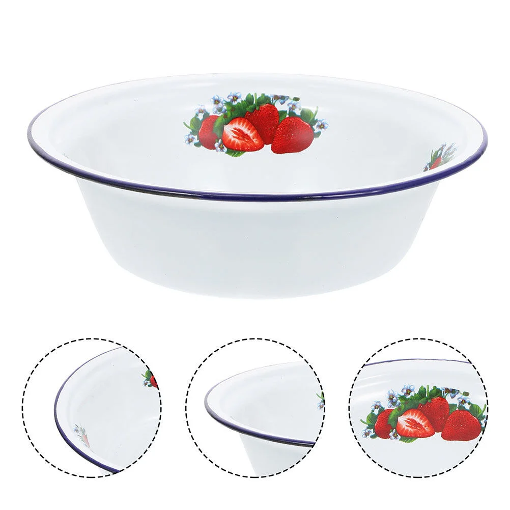 

Enamel Basin Salad Bowls Lids Kitchen Soup Appetizer Retro Storage Vintage Noodle