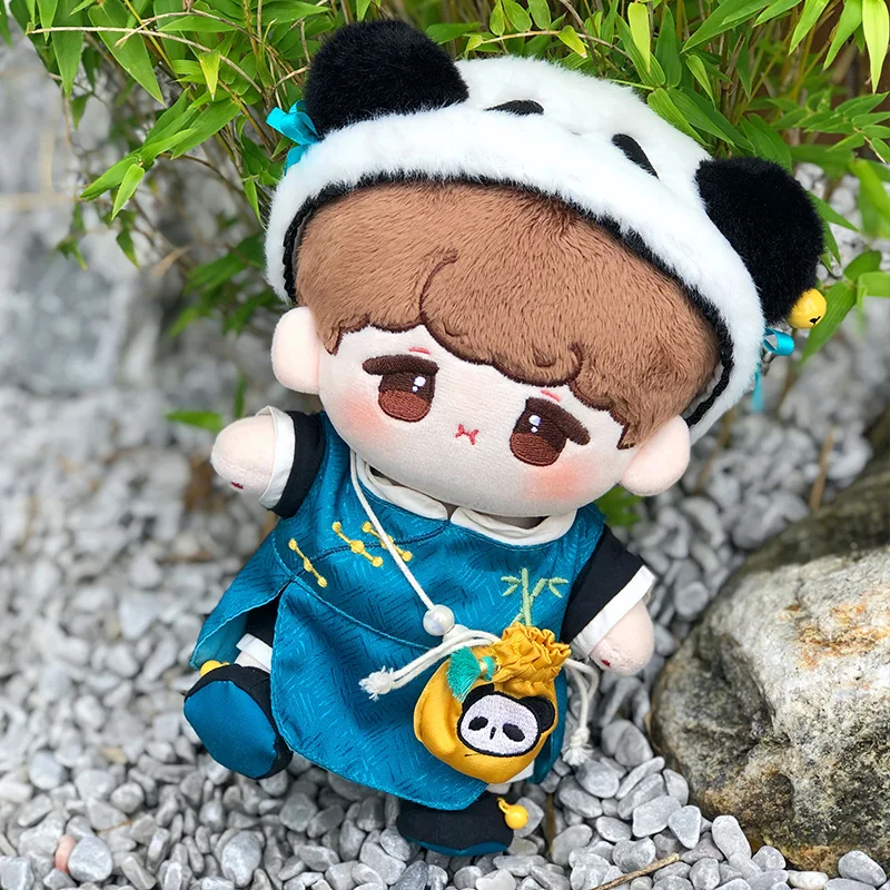 

Panda Hat Chinese Style Suit 20cm Cotton Plush Stuffed Doll Body Toy Change Clothes Costume Outfit Plushie Cosplay Cute Gift